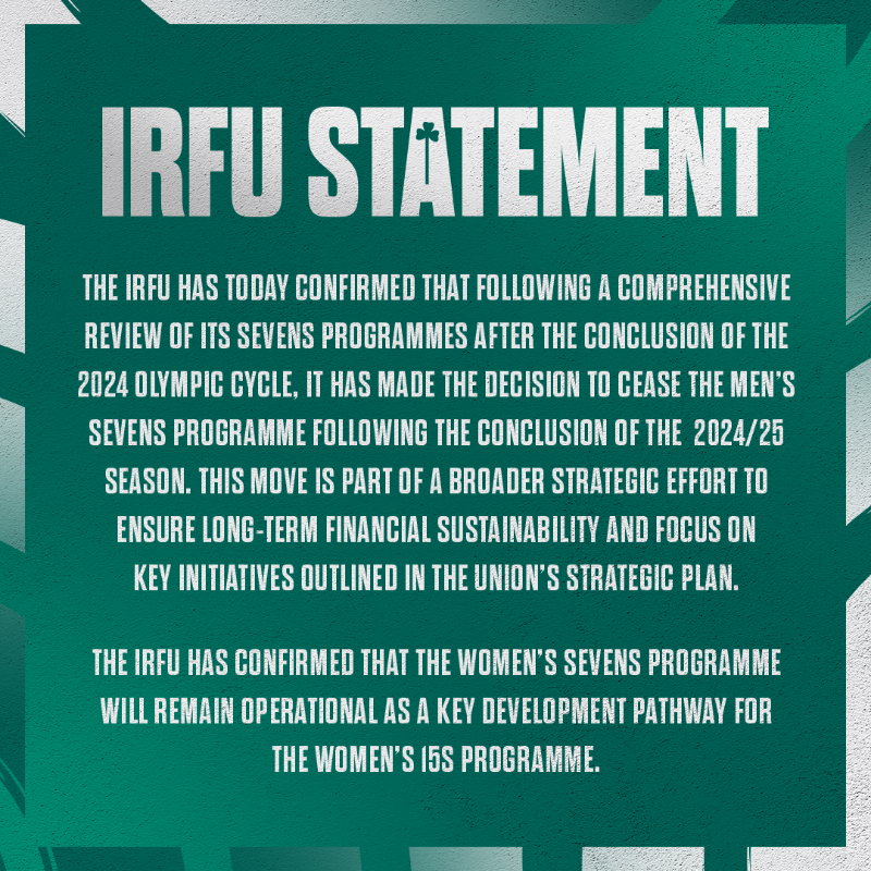 IrishRugby's tweet photo. ℹ️ IRFU Statement on the Ireland Men's Sevens programme.

#IrishRugby