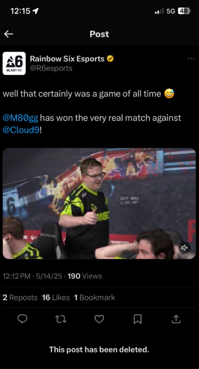 luczidity's tweet photo. Further to this.... The official @R6esports account is showing a lack of professionalism. Posting and deleting the following: https://t.co/E60s9ly2yM