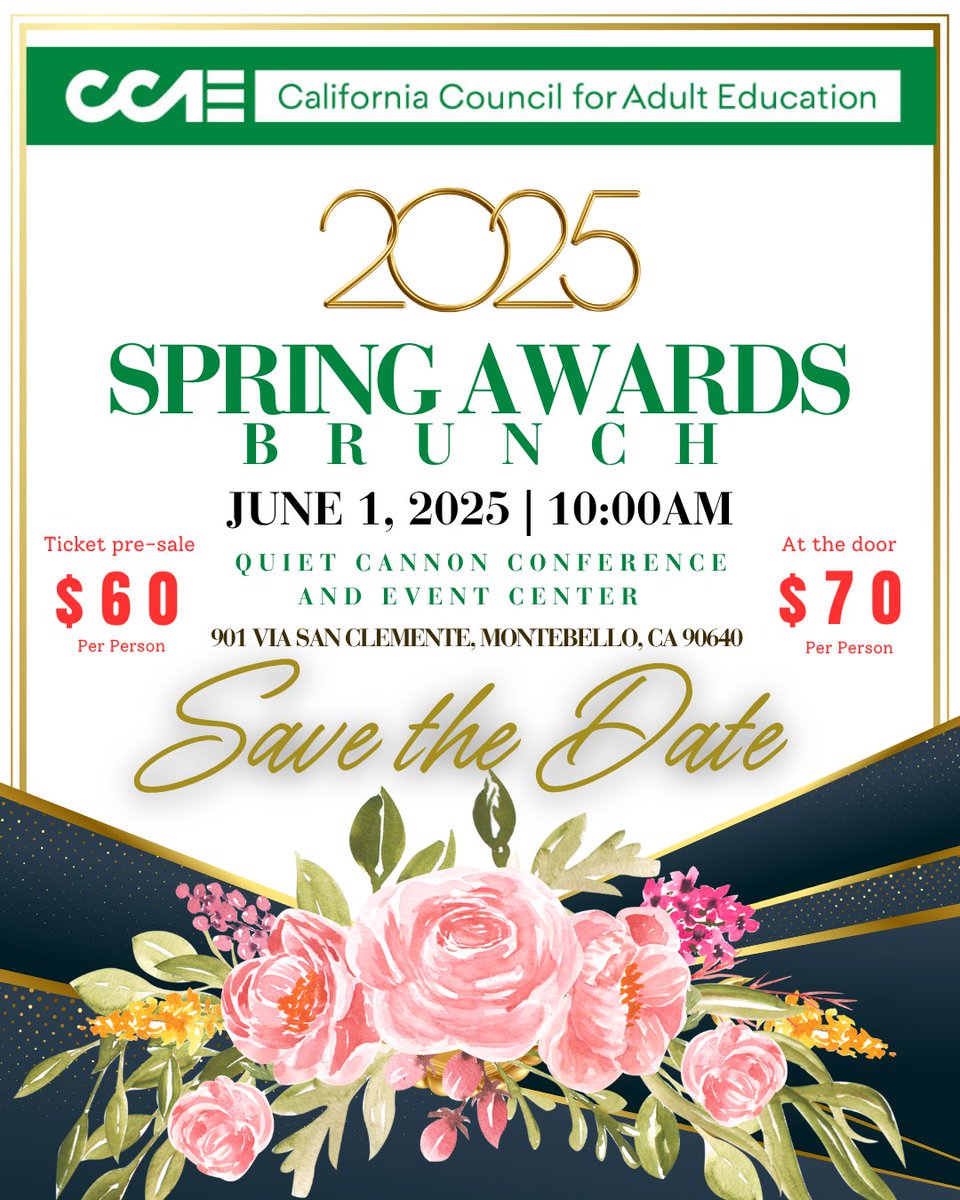 🌸✨ Join Us for the CCAE Spring Awards 2025! ✨🌸

Celebrate excellence, community, and unforgettable moments with us!

🎟️ Buy your tickets now and secure your spot! 

Don’t miss out on a night of inspiration and recognition.