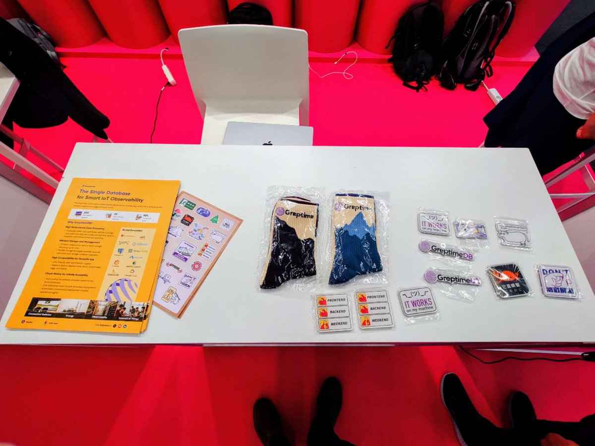Greptime's tweet image. 🎁 Visit our @IOTSWC booth(#GreptimeDB) at #Startup Pavilion!

Get FREE exclusive GreptimeDB swag:
✅ Limited-edition stickers
✅ Fun fridge magnets
✅Quirky socks

Just chat with us about #IoT/#Database topics for SWAG!

Final hours in Barcelona! 
📅 May 15

#IoTSWC #TechSwag