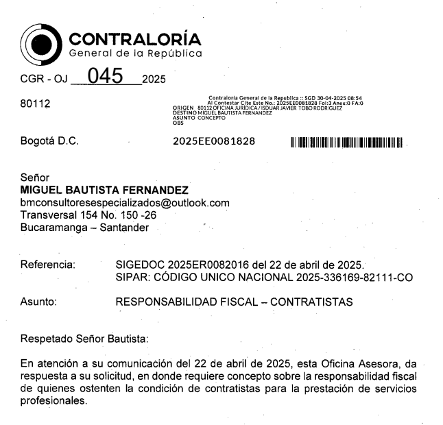 Concepto CGR ¿pueden ser declarados responsables fiscalmente los contratistas por
prestación de servicios profesionales?
Link para leer: drive.google.com/file/d/1DEXzCn…