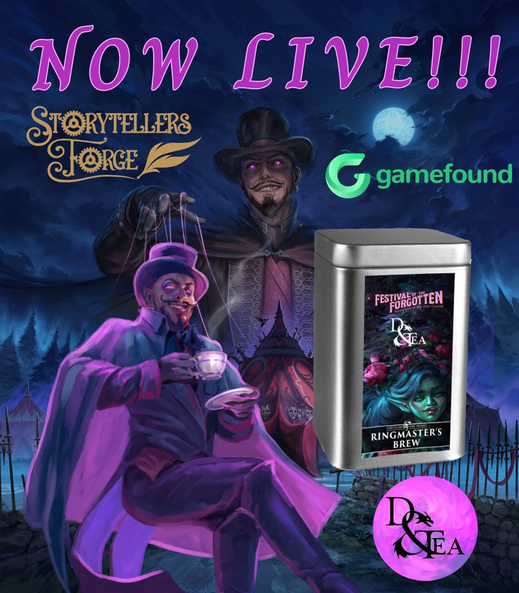 D&Tea 🔜Tea-BD (@dandteaco) on Twitter photo 🎪✨ Have you heard the news? ✨🍵
We’ve teamed up with the marvelous minds at <a href="/STForgeStudios/">Storytellers Forge Studios</a> ! Gamefound campaign here: gamefound.com/en/projects/st…
#dandtea #tea #berrytea #DND #cupoftea #homebrew #homegame #teacompany #darkcarnival #storytellersforge #stforge 🎪✨ Have you heard the news? ✨🍵
We’ve teamed up with the marvelous minds at <a href="/STForgeStudios/">Storytellers Forge Studios</a> ! Gamefound campaign here: gamefound.com/en/projects/st…
#dandtea #tea #berrytea #DND #cupoftea #homebrew #homegame #teacompany #darkcarnival #storytellersforge #stforge
