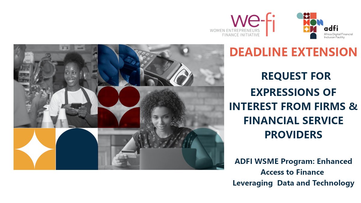 DEADLINE EXTENSION: REOIS FROM FIRMS &amp; FINANCIAL SERVICE PROVIDERS

Support this programme to enhance WSMEs' business resilience and access to finance in #Cameroon, #Egypt, #Kenya, #Nigeria and #Mozambique.

For more information: adfi.org

#gender  #AfDB   #ADFI