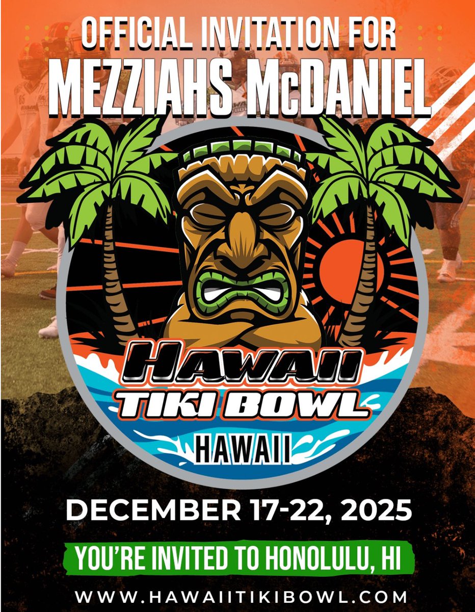 Mezziahs McDaniel (@mezziahs_93) on Twitter photo Very grateful to receive an invitation to the <a href="/HawaiiTikiBowl/">Hawaii Tiki Bowl</a> on Dec 17! I’ll see you in Honolulu!
<a href="/BHSdogsfootball/">BHS Football</a> <a href="/CoachCChang/">Coach Chris Chang</a> <a href="/On3Recruits/">On3 Recruits</a> <a href="/IndianaSportsN1/">Indiana Sports Network</a> <a href="/Dami_sowunmi/">Dami Sowunmi</a> <a href="/Rickyor26/">Ricardo Ortiz</a> <a href="/nickvecrumba27/">Nick Vecrumba</a> <a href="/tabarak_lawal/">Tabarakh Lawal</a> <a href="/CoachJudd22/">CoachJudd22</a> Very grateful to receive an invitation to the <a href="/HawaiiTikiBowl/">Hawaii Tiki Bowl</a> on Dec 17! I’ll see you in Honolulu!
<a href="/BHSdogsfootball/">BHS Football</a> <a href="/CoachCChang/">Coach Chris Chang</a> <a href="/On3Recruits/">On3 Recruits</a> <a href="/IndianaSportsN1/">Indiana Sports Network</a> <a href="/Dami_sowunmi/">Dami Sowunmi</a> <a href="/Rickyor26/">Ricardo Ortiz</a> <a href="/nickvecrumba27/">Nick Vecrumba</a> <a href="/tabarak_lawal/">Tabarakh Lawal</a> <a href="/CoachJudd22/">CoachJudd22</a>