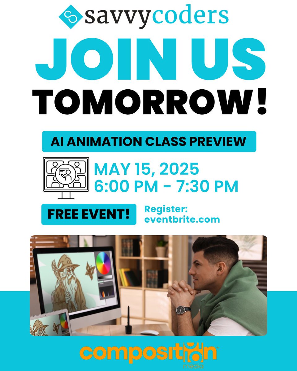 Savvy Coders (@savvycoders) on Twitter photo Friendly reminder!🔔
You're invited to join us tomorrow evening for our FREE AI Animation Course Preview!
🎟️ Reserve your spot now: eventbrite.com/e/from-day-job… Friendly reminder!🔔
You're invited to join us tomorrow evening for our FREE AI Animation Course Preview!
🎟️ Reserve your spot now: eventbrite.com/e/from-day-job…