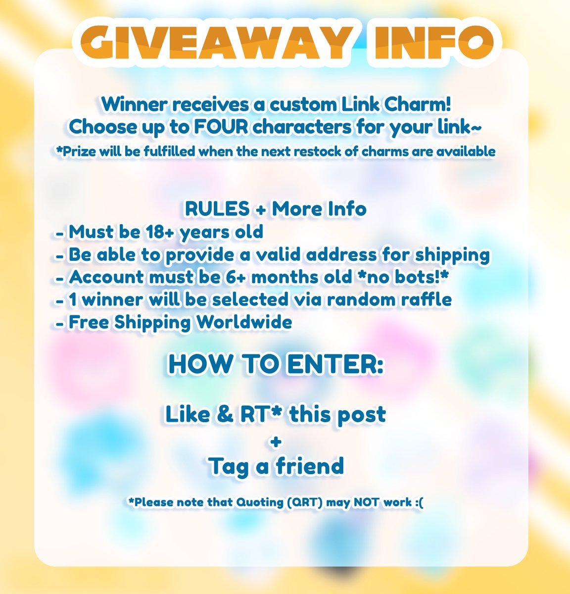 DrawnTilDawn's tweet image. Link Charm Raffle time~ 🦔✨

Customize a charm with up to 4 of your fav characters!!
How to enter:
-❤️ + 🔁
- Tag a friend!

Entry cutoff: June 2nd 
More rules below ⤵️