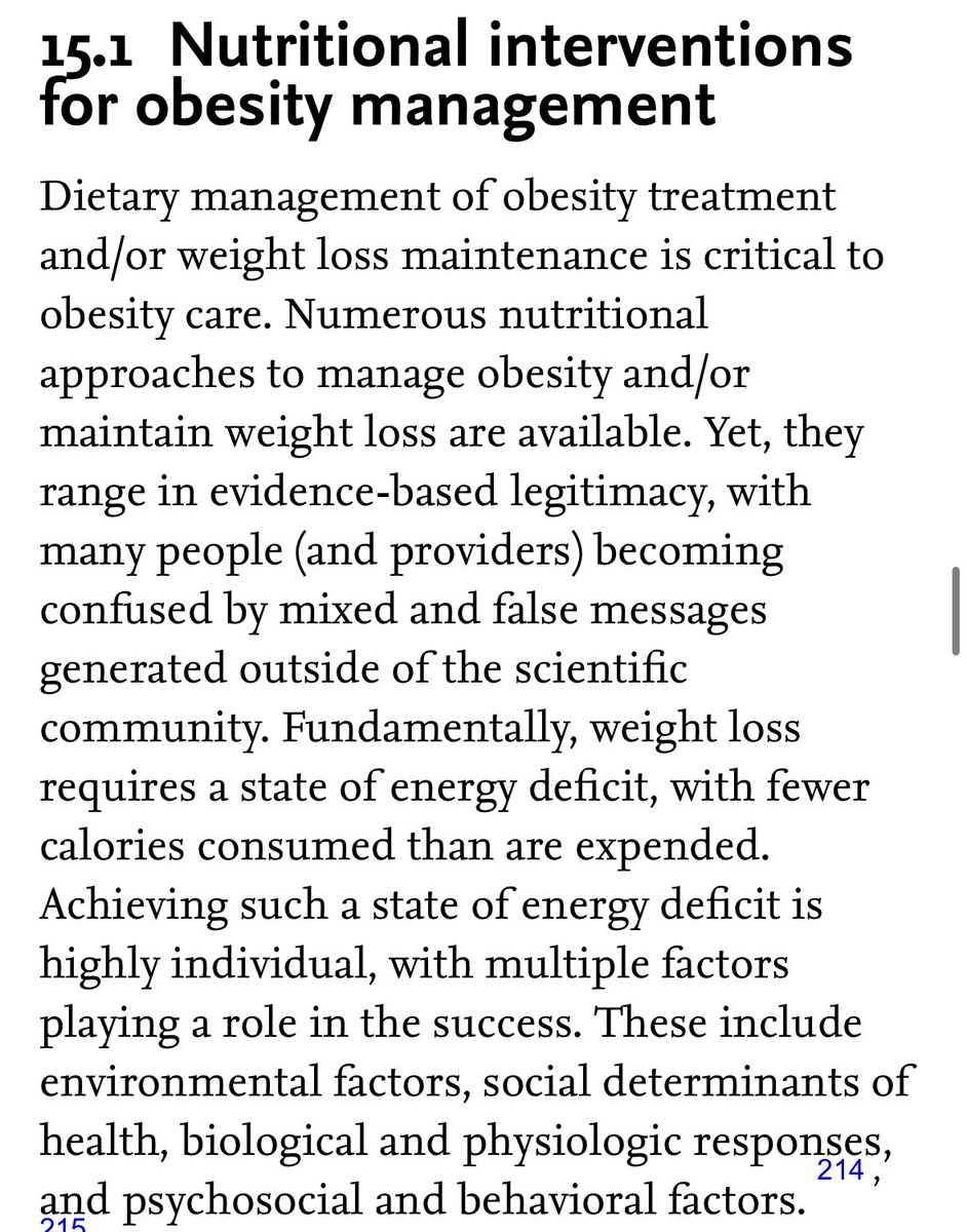 #دايتشنز #اطباء 
📢 لكل من يروّج لفكرة إنك ما تحتاج "عجز بالسعرات" علشان تنزل وزنك:
أحدث التوصيات تقولها بكل وضوح fundmental 
Weight loss requires a state of energy deficit — with fewer calories consumed than are expended

Nutritional Interventions for Obesity Management
