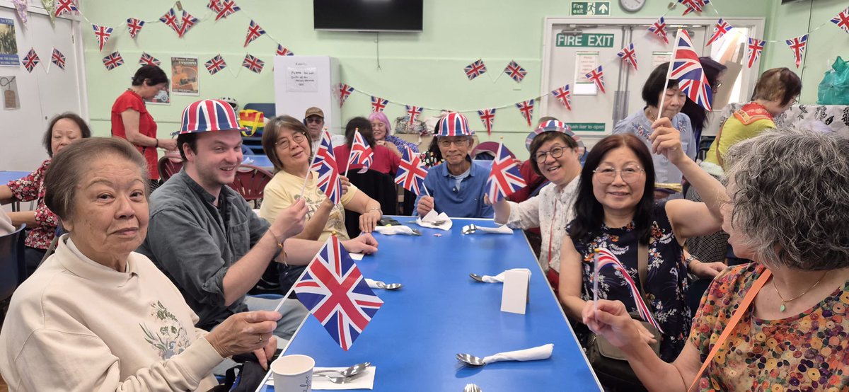Lovely day at the Malaysian lunch club in Stratford. Sharing stories and celebrating #VEDay80 with an exhibition, lots of singing, flag waving and joy!
