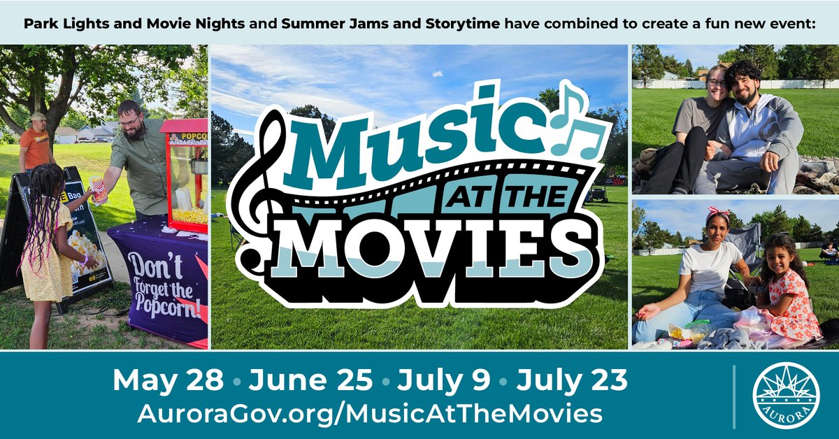 Enjoy free concerts and family friendly movies at various city of Aurora parks! Starting with Kalama Polynesian Dancers and "Moana 2" (PG) Wednesday, May 28 at Traditions Neighborhood Park, 100 S. Jackson Gap Way,  at 5 p.m.

Learn more at AuroraGov.org/MusicAtTheMovi…