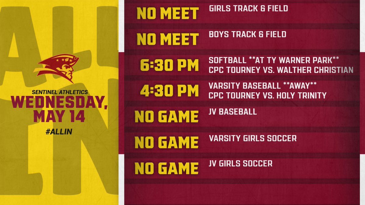 It'll be a beautiful day for some Conference Tournament Championship action! Both Baseball and Softball are in their tournament championships today! 

Softball hosts the championship game tonight at 6:30 at Ty Warner Park! Come out and support the Sentinels!
