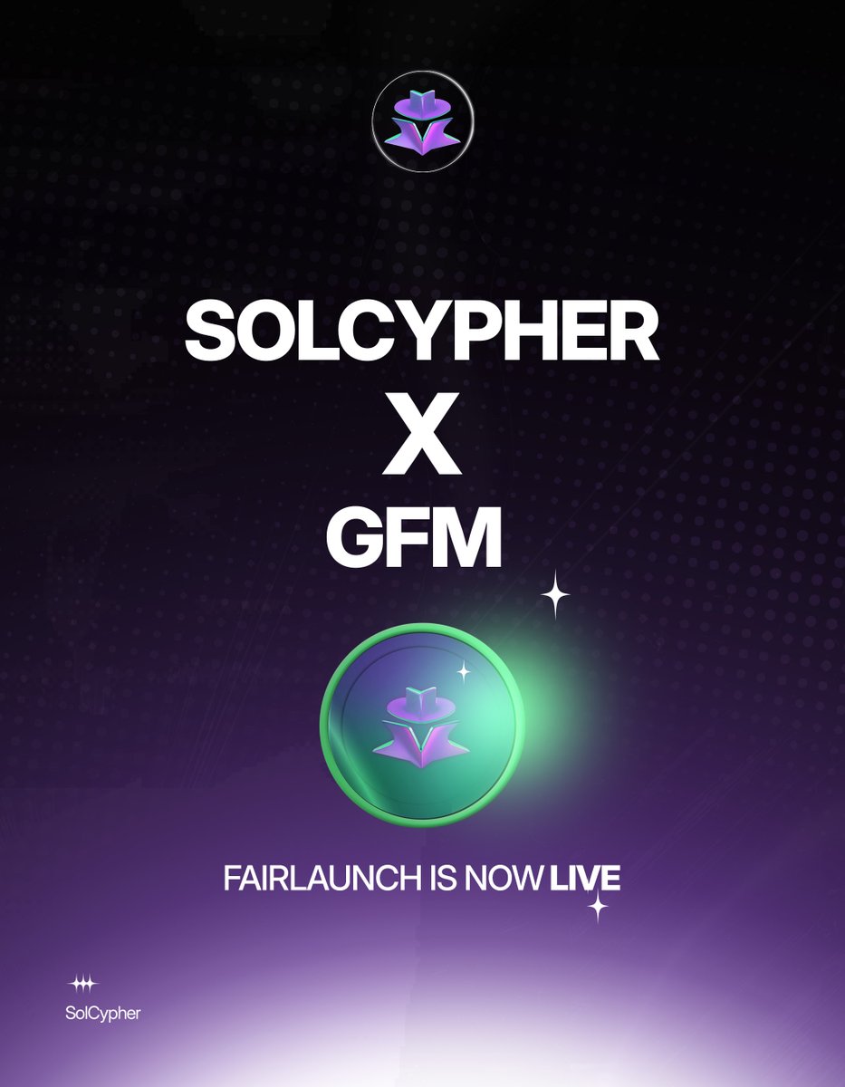 solcypherbot's tweet image. 🚨 The SolCypher fair launch is now LIVE!
Built for traders. Backed by utility. Powered by community.
No VCs. No insiders. Just pure protocol value.
gofundmeme.io/campaigns/iQbA…
Eligible for @GoFundMemes Season 1 points — which contribute to the future @MeteoraAG $METS airdrop.…