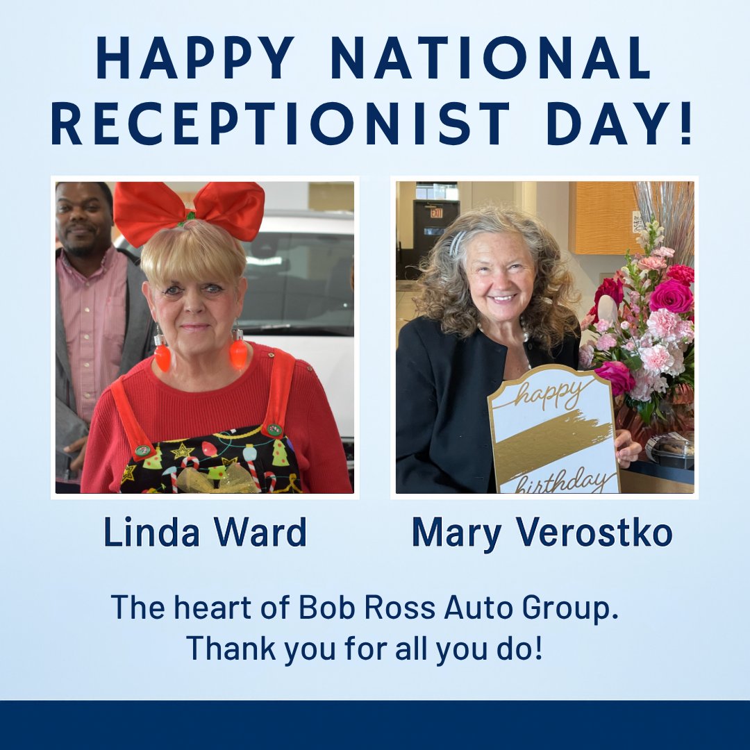 BobRossAuto's tweet image. Thank you, Linda Ward and Mary Verostko, for your dedication and warmth! You make every visit feel like home. 👏💐 #ReceptionistDay #BobRossAutoGroup #ThankYouLinda #ThankYouMary #HeartOfTheDealership #CelebrateYou #YoureTheBossWithRoss #TeamAppreciation #CustomerCareExcellence