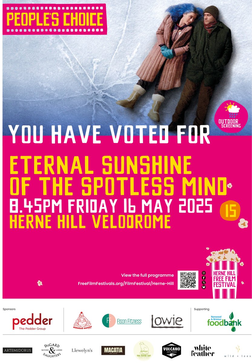 HerneHillFilm (@hernehillfilm) on Twitter photo FRI 16 MAY - 8.45pm. It's 'eternal sunshine' ☀️☀️☀️ this week at the <a href="/HerneHillVel/">Herne Hill Velodrome</a>. Come and see the People's Choice: #eternalsunshineofthespotlessmind. “You can erase someone from your mind. Getting them out of your heart is another story." More Info > shorturl.at/ZyzhW FRI 16 MAY - 8.45pm. It's 'eternal sunshine' ☀️☀️☀️ this week at the <a href="/HerneHillVel/">Herne Hill Velodrome</a>. Come and see the People's Choice: #eternalsunshineofthespotlessmind. “You can erase someone from your mind. Getting them out of your heart is another story." More Info > shorturl.at/ZyzhW