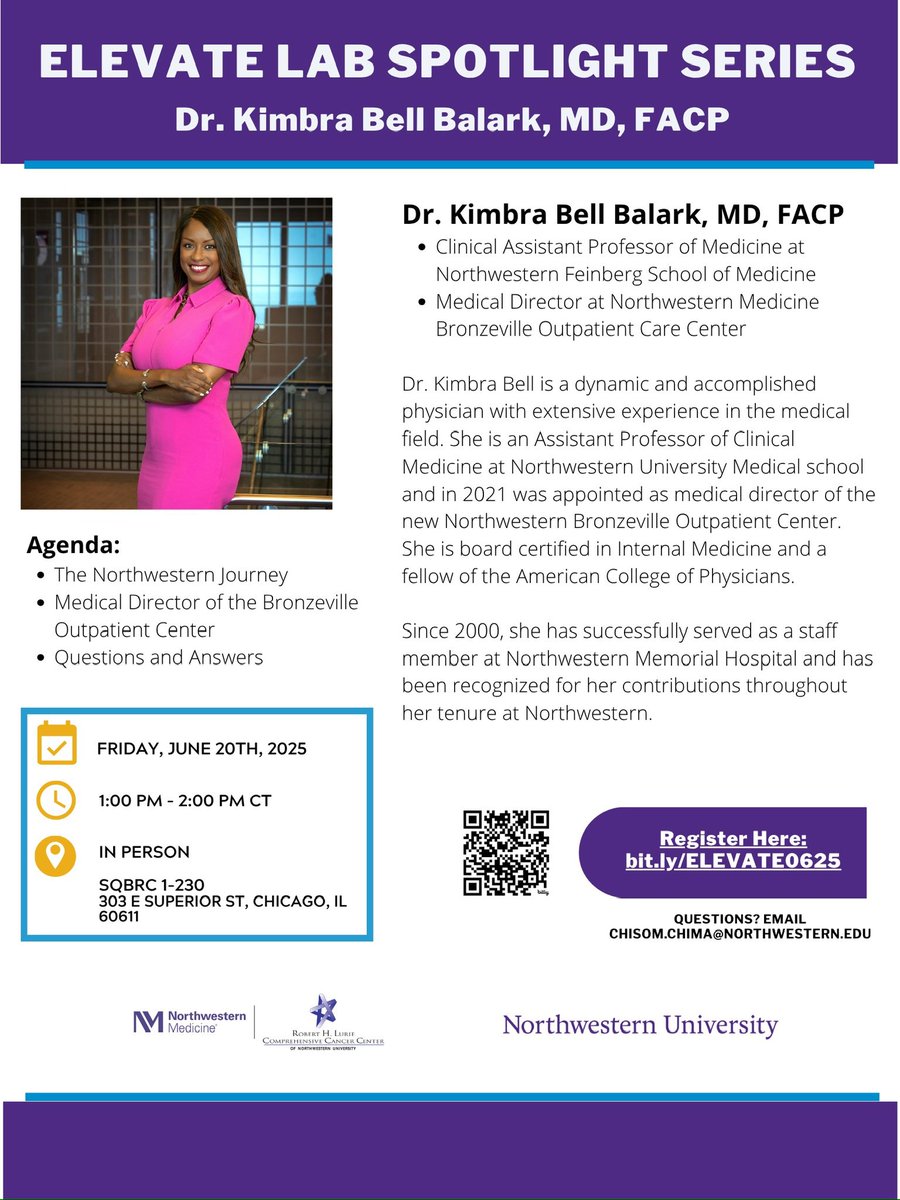 Center for Health Equity Transformation (CHET) (@healthequitynu) on Twitter photo Join <a href="/HealthEquityNU/">Elevate Lab</a> for our Spotlight Series featuring Dr. Kimbra Bell Balark!
๐
Friday, June 20th 2025
๐ 1:00 PM - 2:00 PM CT
๐303 E Superior St, Chicago IL 60611. SQBRC 1-230
RSVP: bit.ly/ELEVATE0625 Join <a href="/HealthEquityNU/">Elevate Lab</a> for our Spotlight Series featuring Dr. Kimbra Bell Balark!
๐
Friday, June 20th 2025
๐ 1:00 PM - 2:00 PM CT
๐303 E Superior St, Chicago IL 60611. SQBRC 1-230
RSVP: bit.ly/ELEVATE0625