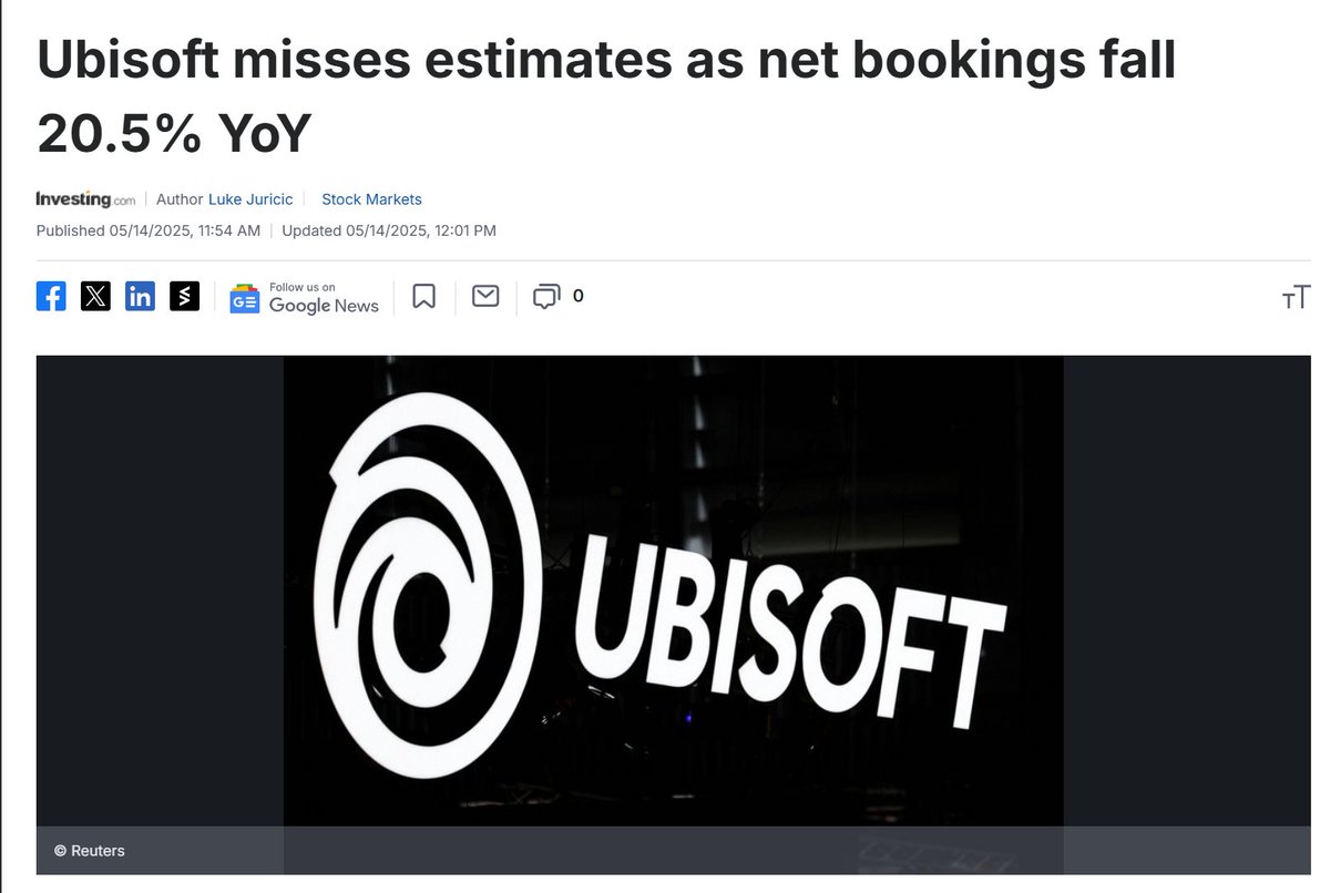 "But Assassin's Creed was a Success!!"

Ubisoft loses $92.4 Million dollars in operating loss.

Their earnings fell 20%, missing estimates.

They are in the red. Game journalists lied again.

Link to source in reply.