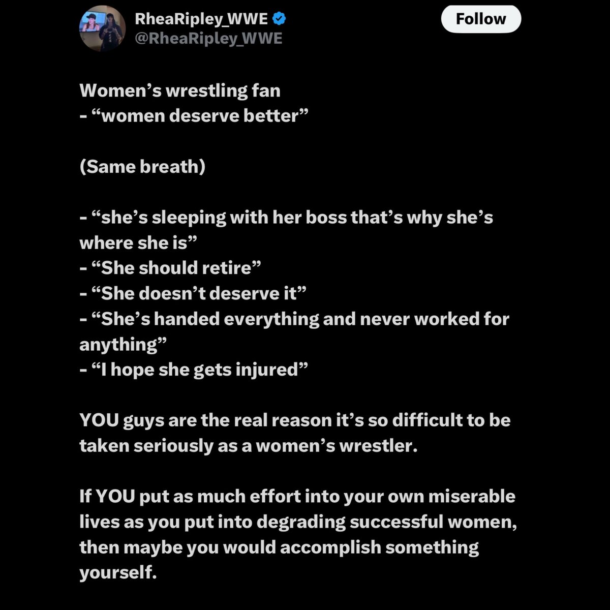 Rhea Ripley sounds off on Women’s wrestling fans.