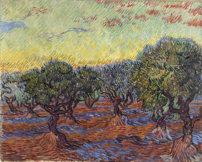 Arteymas_'s tweet image. Olivar: cielo naranja de Vincent van Gogh