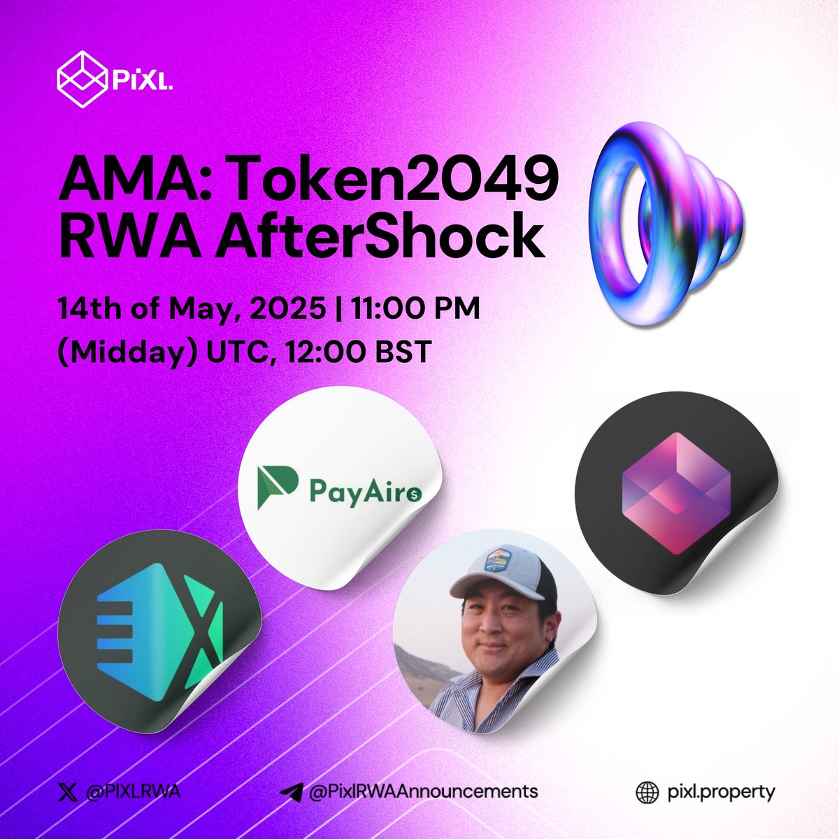PIXLRWA (@pixlrwa) on Twitter photo Join our AMA Tomorrow on all things RWA after Token2049 Dubai 🔊🏗️
RWA was the biggest narrative at Token2049... Side events dedicated to RWA... Even full conferences dedicated to Tokenised Real Estate 🌆
Join the expert panel who all attended:
Hosted by <a href="/max_vernon/">Maximus RWA Impact</a> Co-Founder Join our AMA Tomorrow on all things RWA after Token2049 Dubai 🔊🏗️
RWA was the biggest narrative at Token2049... Side events dedicated to RWA... Even full conferences dedicated to Tokenised Real Estate 🌆
Join the expert panel who all attended:
Hosted by <a href="/max_vernon/">Maximus RWA Impact</a> Co-Founder
