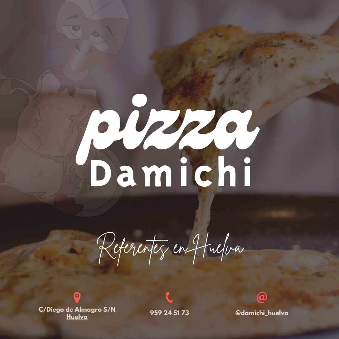 𝗗𝗮𝗺𝗶𝗰𝗵𝗶 🍕🍝
📞 959 24 51 73
🏠 Calle Diego de Almagro, S/N #Huelva
📱 damichi_huelva
🐦 <a href="/DamichiHuelva/">Damichi Restaurante</a>
#restaurante #pizzeria #gastronomía #delivery