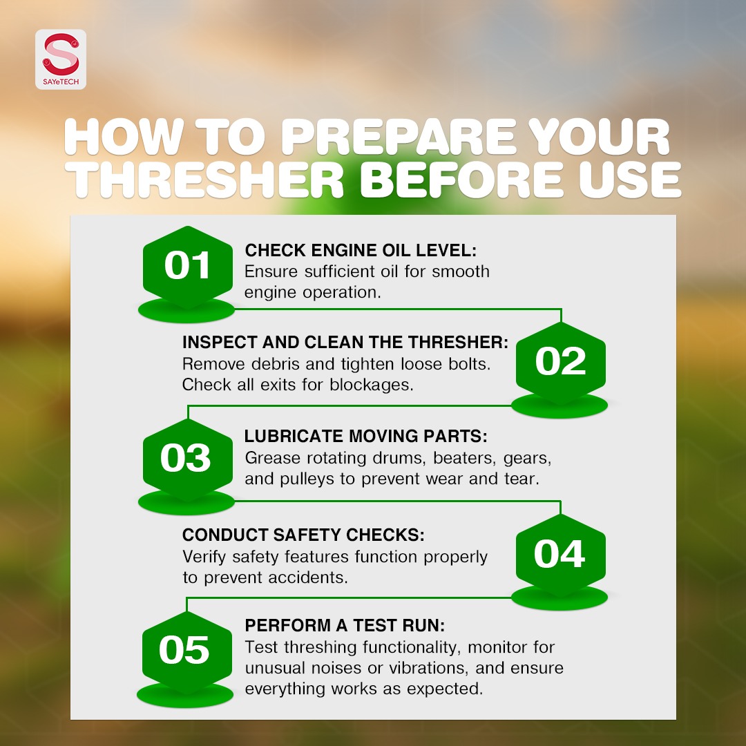 sayetech's tweet image. The next time you use your thresher, here are a few key things to check to ensure a smooth operation: cleaning, oiling, and adjusting the settings. 

  #Mechanisation  #Farmlife #agritech  #agrimachinery #HarvestPrep #ThresherTips