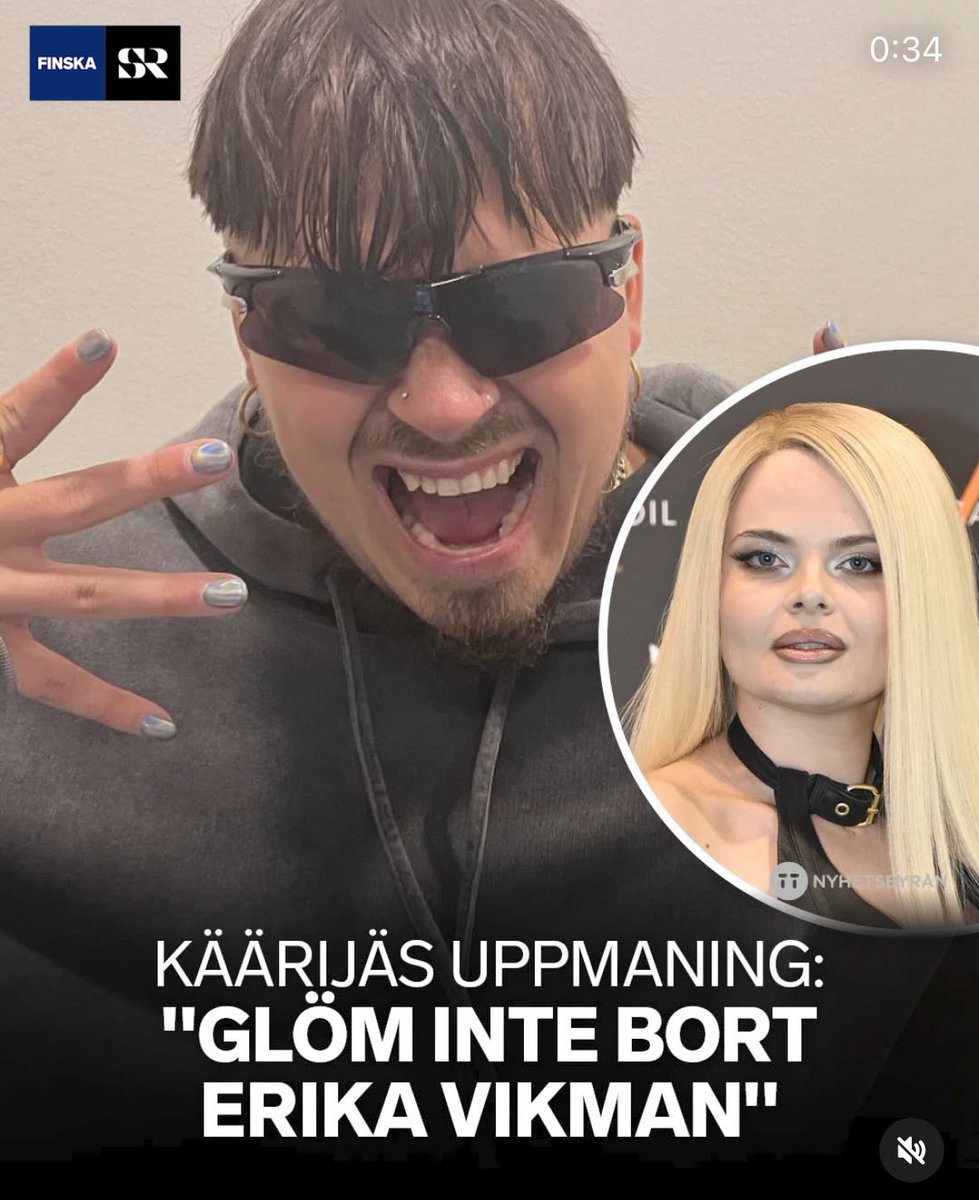 AllAboutUMK's tweet image. In the interview for Sveriges Radio Finska, Käärijä said that he’s happy for KAJ’s success and the recognition of Swedish in 🇫🇮 but he hopes that people in Finland’ll still remember about Erika Vikman and that she represents 🇫🇮 in Eurovision. Currently, he supports her in Basel.