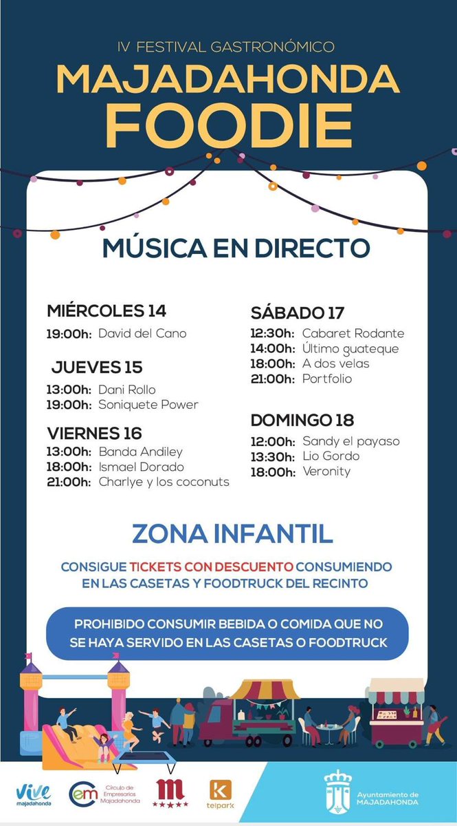 Estamos en la inauguración del 'Majadahonda Foodie' apoyando a los comercios de la hostelería de #Majadahonda, no os perdáis la oportunidad de conocer algunos de nuestros comercios y disfrutar de las actuaciones musicales en el parque Colón desde hoy hasta el domingo