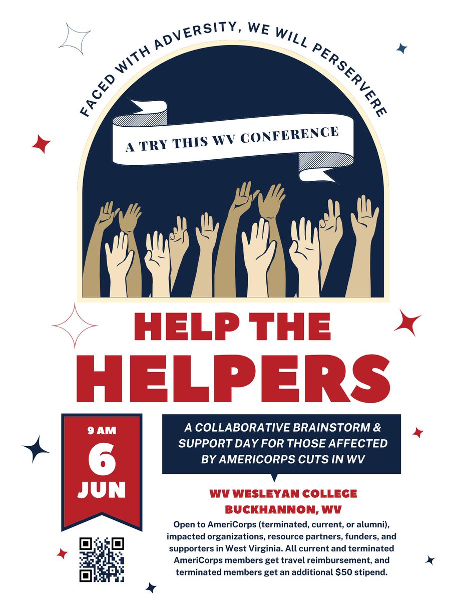 Try This West Virginia is hosting a special one-day event aimed at current and alumni AmeriCorps members, funders, and community members seeking to support their work. 
More info here >> trythiswv.org/helpthehelpers