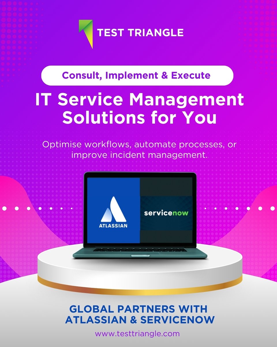 TestTriangle's tweet image. At Test Triangle, we&apos;re excited to offer integrated services for Atlassian and ServiceNow, helping organisations streamline their IT operations and boost productivity.
By combining the power of these two industry-leading platforms, we enable businesses to achieve:
 ✅ Greater…