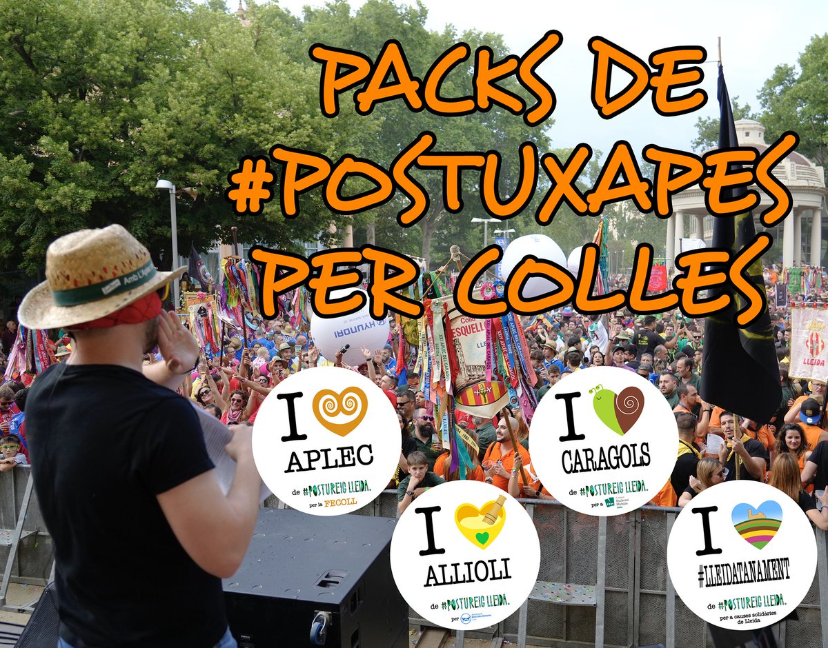 PostureigLleida's tweet photo. Si a la vostra colla de l'@AplecCaragol voleu un pack de #PostuXapes benèfiques per més de 30 entitats de #Lleida i #Ponent, i així ser los més castissos i solidaris de l'Aplec, envieu-me un missatge! Preus especials!!! 🧡🧡🧡 #ILoveAplec https://t.co/Mcs5uAnxHT