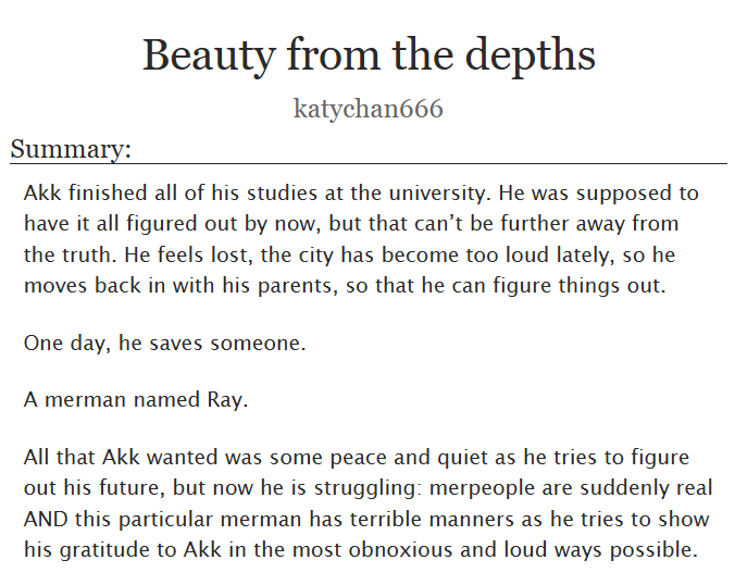 writing_khaos's tweet photo. 🌊Beauty from the depths🌊
(#AkkRay crossover fantasy fic)

Chapter 2: Stunning, gorgeous and generous

🌊 Ray's background
🌊 The human catches Ray's attention
🌊 Ray has a plan
🌊 Akk keeps thinking and dreaming about Ray
🌊 Second meeting

🔗: https://t.co/ggOezMrKt6 https://t.co/RvXdBTjbCl