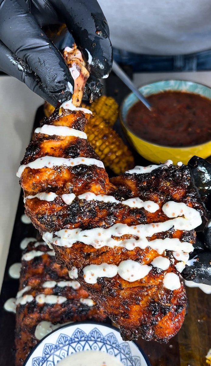 Cajun chicken legs and corn ribs, creole mustard mayo 🔥🙌