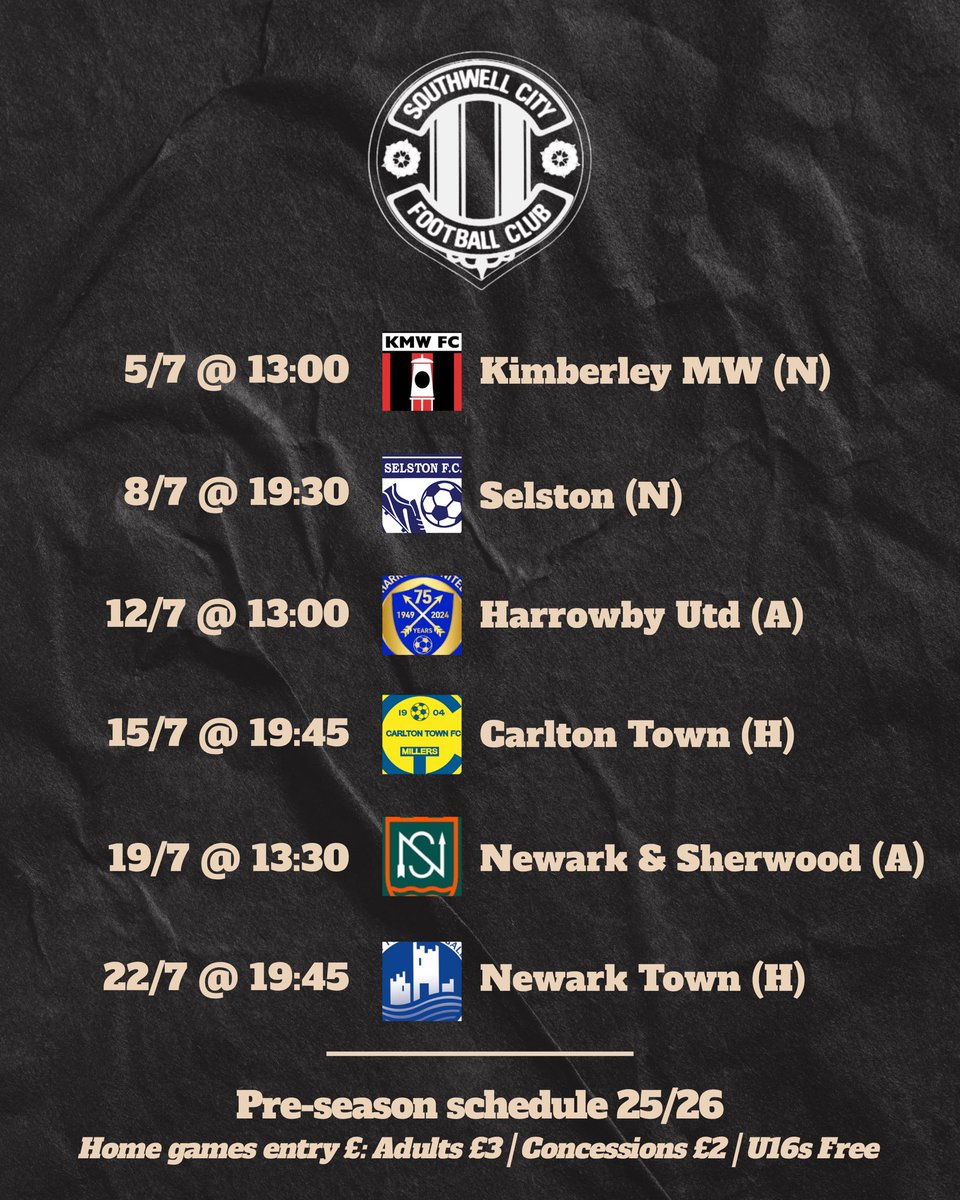 🗓️ ᴏᴜʀ ᴘʀᴇ-sᴇᴀsᴏɴ sᴄʜᴇᴅᴜʟᴇ… ʟᴏᴄᴋᴇᴅ ɪɴ 💪

It’ll present some really tough challenges, with 5 of the 6 games against step 5 or higher. Plus - we host a couple of locals 😄

(*subject to change..!)