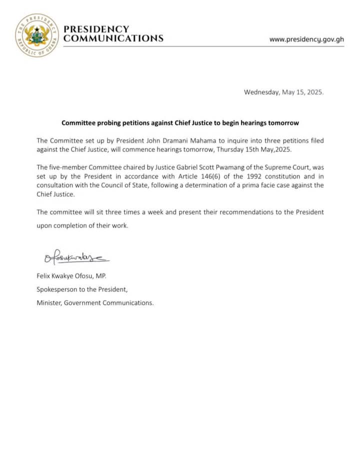 Chief Justice petitions probe begins tomorrow.