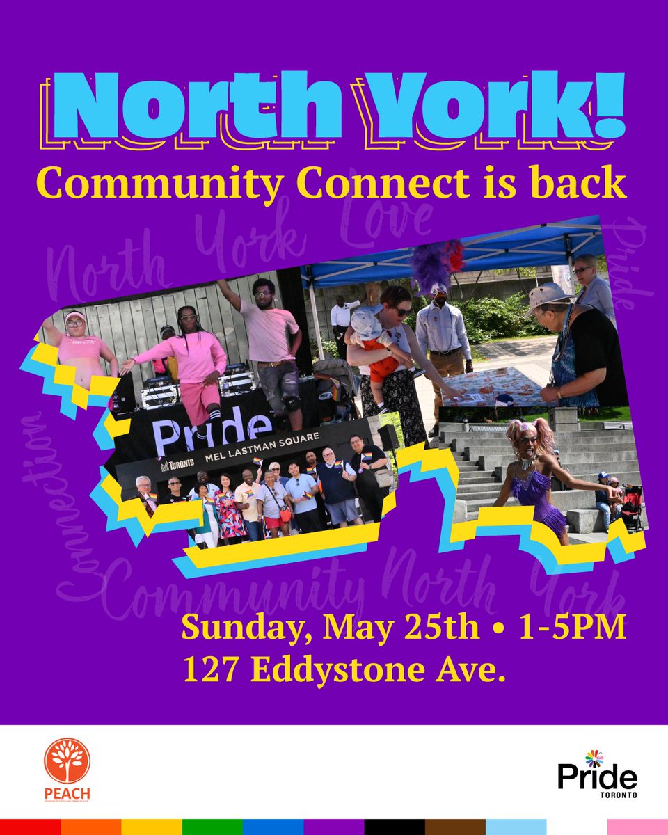 PEACH is <a href="/PrideToronto/">Pride Toronto</a> 's North York Community Location this year! We are excited to host the event on Sunday, May 25th! #event #prideTO #NorthYork #Toronto #Free