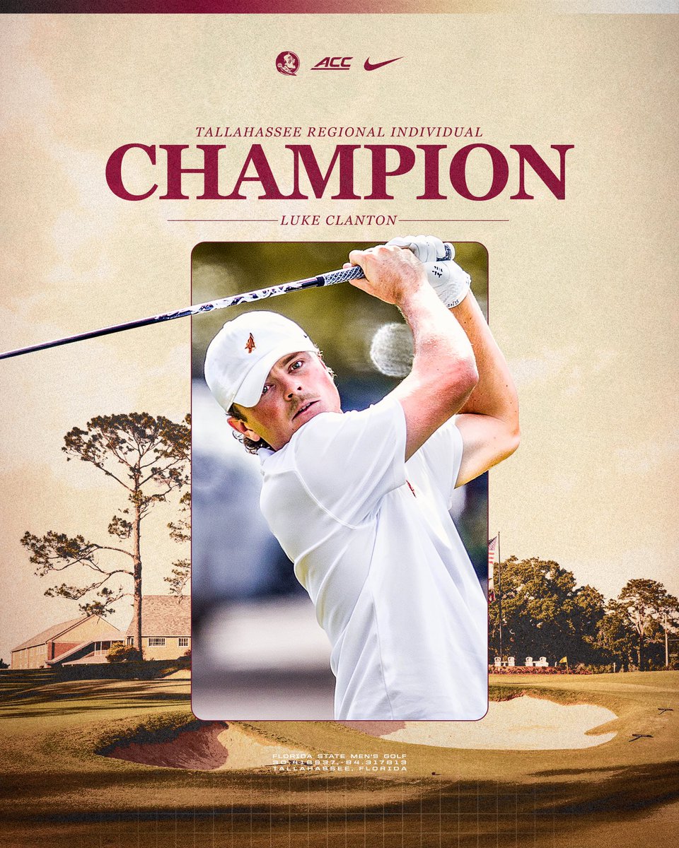 FSUGolf's tweet image. REGIONAL CHAMPS!!!

Luke Clanton wins the 🏆 at -15 as the #Noles punch their ticket to the NCAA Championship ‼️

#NoleFamily | #Driven