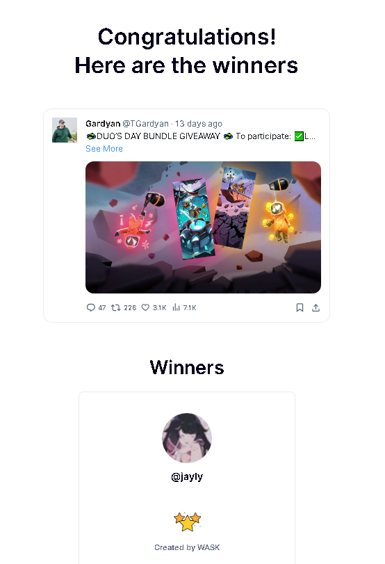 congarts to the following winners; you have 24hrs to dm me on twitter!!! &lt;3 congrats again
<a href="/OznekTnecniv/">OZNEK TNECNIV</a> &amp; <a href="/jxizume/">jayly</a>