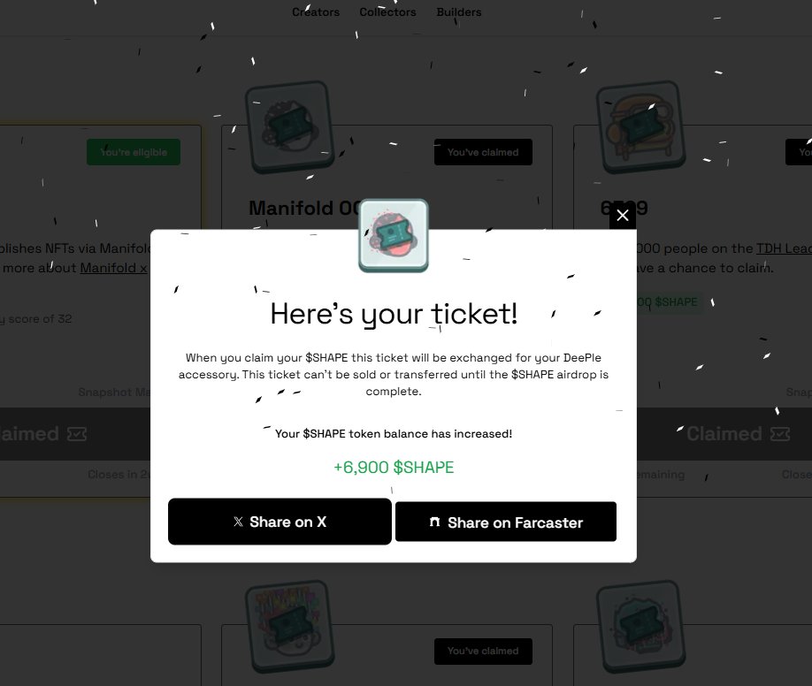 I've just claimed 6900 $SHAPE! Check if you're eligible for tokens here: shape.network/token?claim=ma…