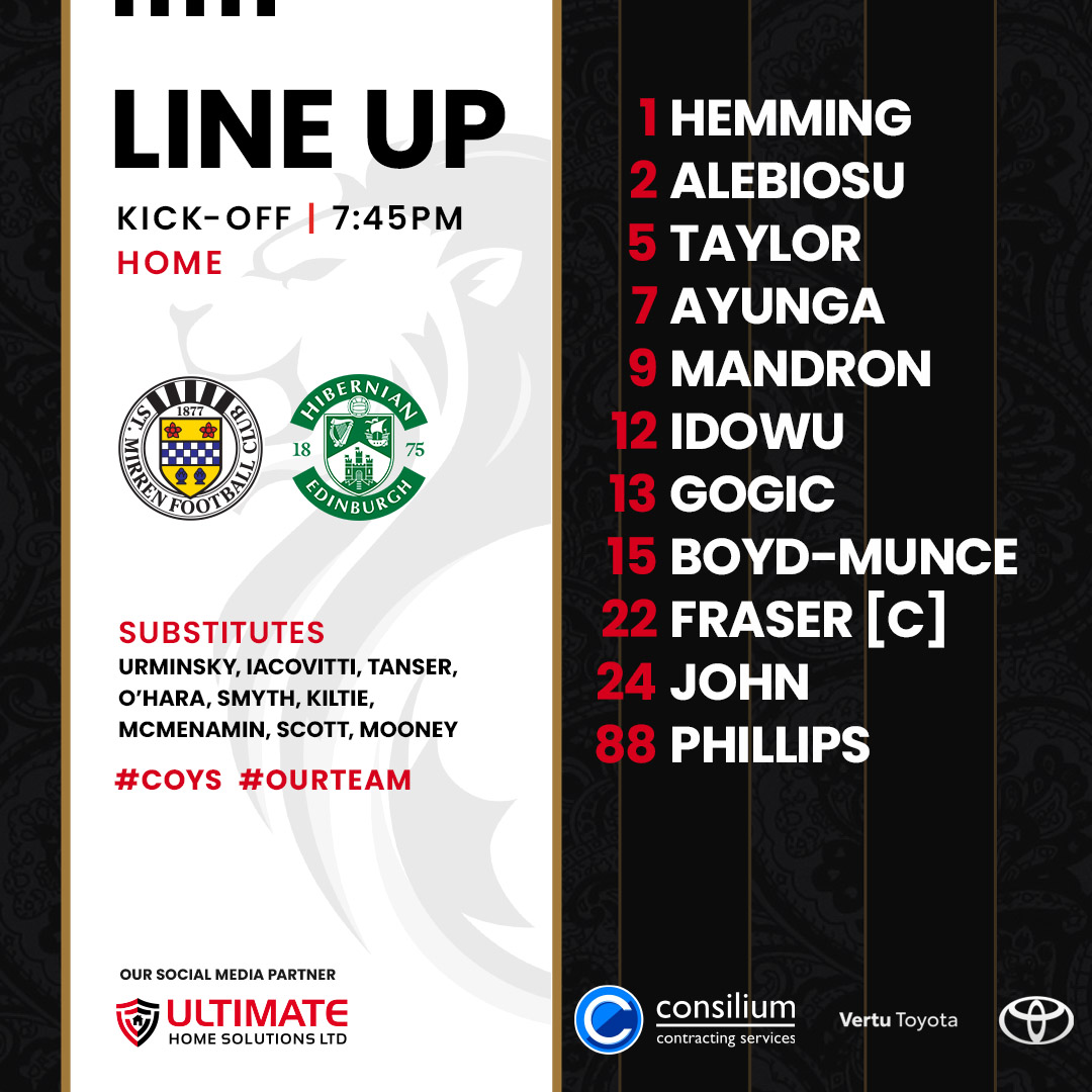 saintmirrenfc's tweet photo. Your St Mirren starting lineup for tonight's William Hill Premiership match at home to Hibernian. https://t.co/PHHNgQAohr