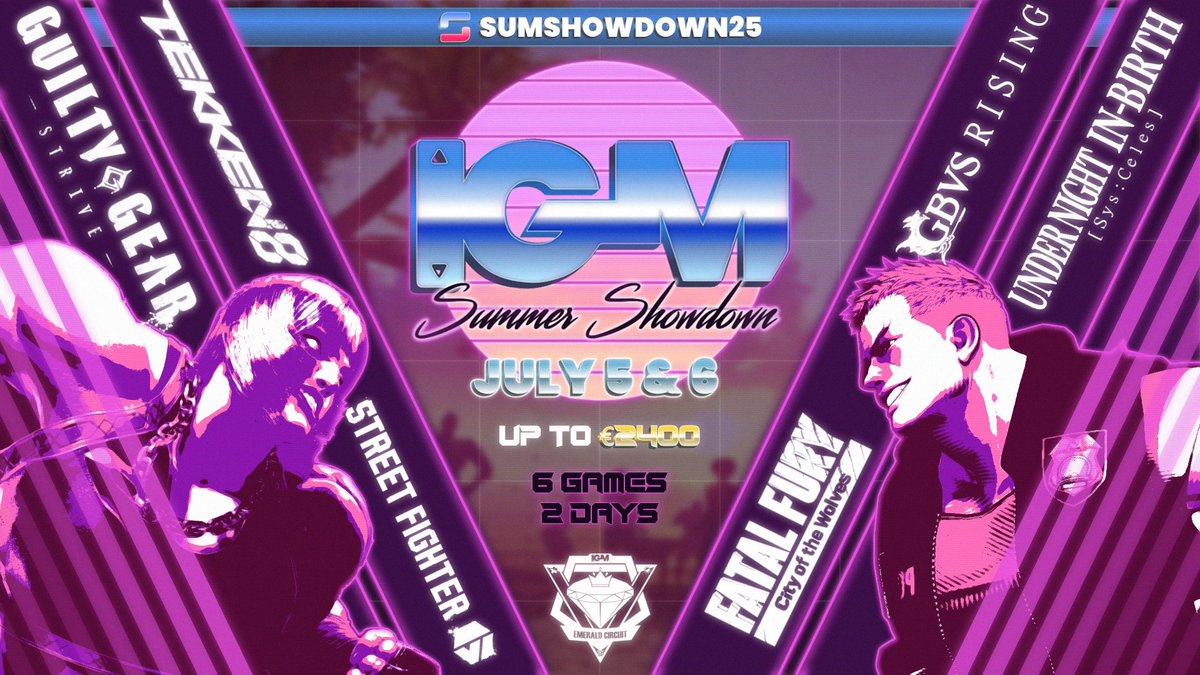 🚨 IGM Summer Showdown 🚨

Join us for our biggest fighting tournament event yet – 6 tournaments, €2400+ in prizing, and intense matchups across two days!

🥊 Featuring : GBVSR , GGST , UNI2, COTW, SF6, T8.

Register Now via link in bio! 🔗