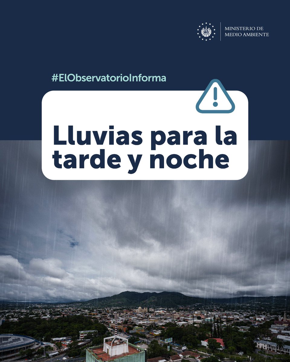 Ya se registran algunas lluvias en el Área Metropolitana de San Salvador y otros sectores. Para la tarde, se esperan más lluvias y tormentas con énfasis en el centro y occidente del país. ⛈️

Durante la noche, se distribuirán en diferentes sectores, con énfasis en Santa Ana y
