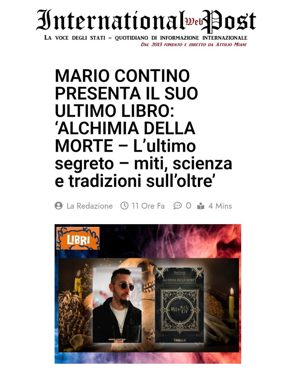"INTERNATIONAL WEB POST" cita la mia ultima pubblicazione libraria:
𝐀𝐋𝐂𝐇𝐈𝐌𝐈𝐀 𝐃𝐄𝐋𝐋𝐀 𝐌𝐎𝐑𝐓𝐄: 𝐋’𝐮𝐥𝐭𝐢𝐦𝐨 𝐬𝐞𝐠𝐫𝐞𝐭𝐨: 𝐦𝐢𝐭𝐢, 𝐬𝐜𝐢𝐞𝐧𝐳𝐚 𝐞 𝐭𝐫𝐚𝐝𝐢𝐳𝐢𝐨𝐧𝐢 𝐬𝐮𝐥𝐥’𝐨𝐥𝐭𝐫𝐞.

Link: internationalwebpost.org/mario-contino-…

#MarioContino #scrittore #writer