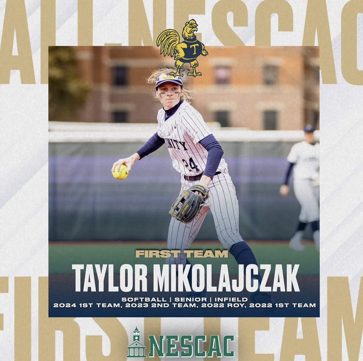 Congratulations to Senior shortstop, Taylor Mikolajczak on earning First Team All-NESCAC 👏

Taylor becomes the 2nd player in program history to receive four All-Conference selections.

Also becomes the 1st player in program history to receive four First-Team nods. 

#RollBants🥎