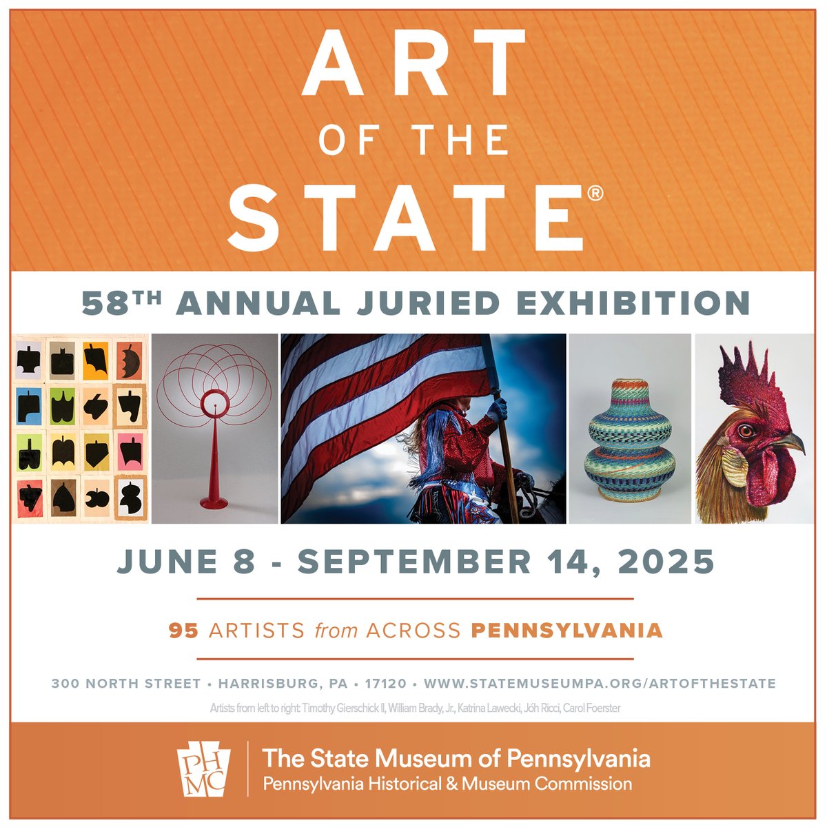 PA Historical & Museum Commission (@phmc) on Twitter photo Congratulations to all "Art of the State 2025" finalists! Set a calendar alert for June 8, the opening of 58th annual Art of the State, presented by <a href="/StateMuseumPA/">State Museum of PA</a>, in partnership w/ Pennsylvania Heritage Foundation. ➡️ bit.ly/3YLKE6v Congratulations to all "Art of the State 2025" finalists! Set a calendar alert for June 8, the opening of 58th annual Art of the State, presented by <a href="/StateMuseumPA/">State Museum of PA</a>, in partnership w/ Pennsylvania Heritage Foundation. ➡️ bit.ly/3YLKE6v