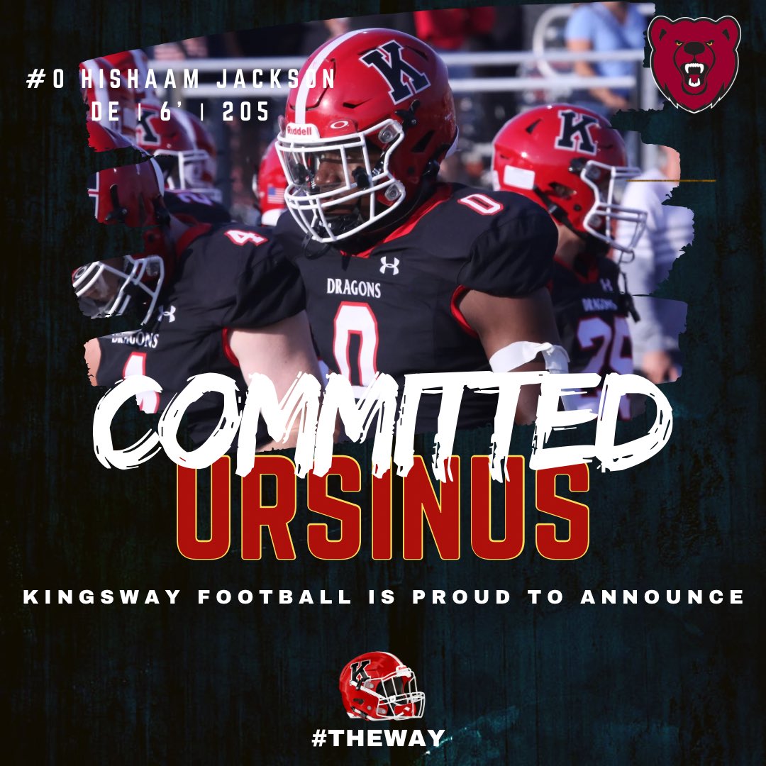 Mark Hendricks (@coachmhendricks) on Twitter photo Congratulations to #0 6' 2010lb DE Hishaam Jackson <a href="/Dragons_AD/">Kingsway Athletics</a> and his family on their commitment to <a href="/UrsinusFootball/">Ursinus Football</a>
We appreciate <a href="/CoachQuigsUC/">Rob Quigley</a> and his staff for their recruiting efforts.
Captain | Effort | Personality - Go Dragons 🐉 Congratulations to #0 6' 2010lb DE Hishaam Jackson <a href="/Dragons_AD/">Kingsway Athletics</a> and his family on their commitment to <a href="/UrsinusFootball/">Ursinus Football</a>
We appreciate <a href="/CoachQuigsUC/">Rob Quigley</a> and his staff for their recruiting efforts.
Captain | Effort | Personality - Go Dragons 🐉