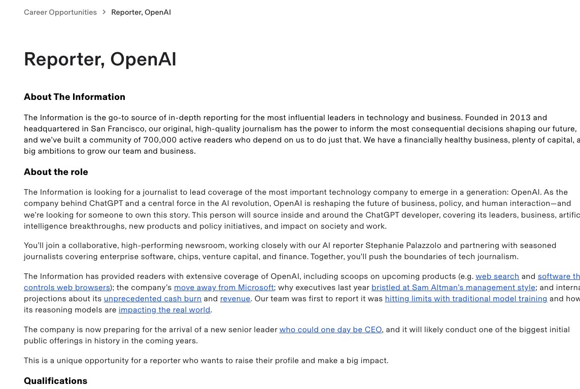Amir Efrati (@amir) on Twitter photo 🚨 Reporting job alert:
Join <a href="/steph_palazzolo/">Stephanie Palazzolo</a> & our incredible team <a href="/theinformation/">The Information</a> to lead coverage of OpenAI (w/ lots of support). 🚨 Reporting job alert:
Join <a href="/steph_palazzolo/">Stephanie Palazzolo</a> & our incredible team <a href="/theinformation/">The Information</a> to lead coverage of OpenAI (w/ lots of support).