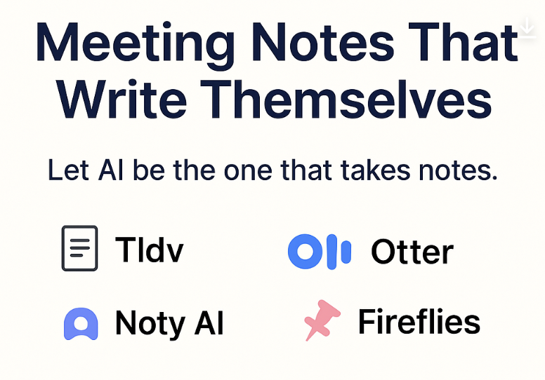 Meeting Notes That Write Themselves

Stop transcribing. Start thinking.

These AI tools handle your calls while you stay present:
📝 Tldv — timestamped highlights from every Zoom
🎙️ Otter — live transcription &amp; searchable notes
📌 Noty AI — structured summaries + action items
🔥