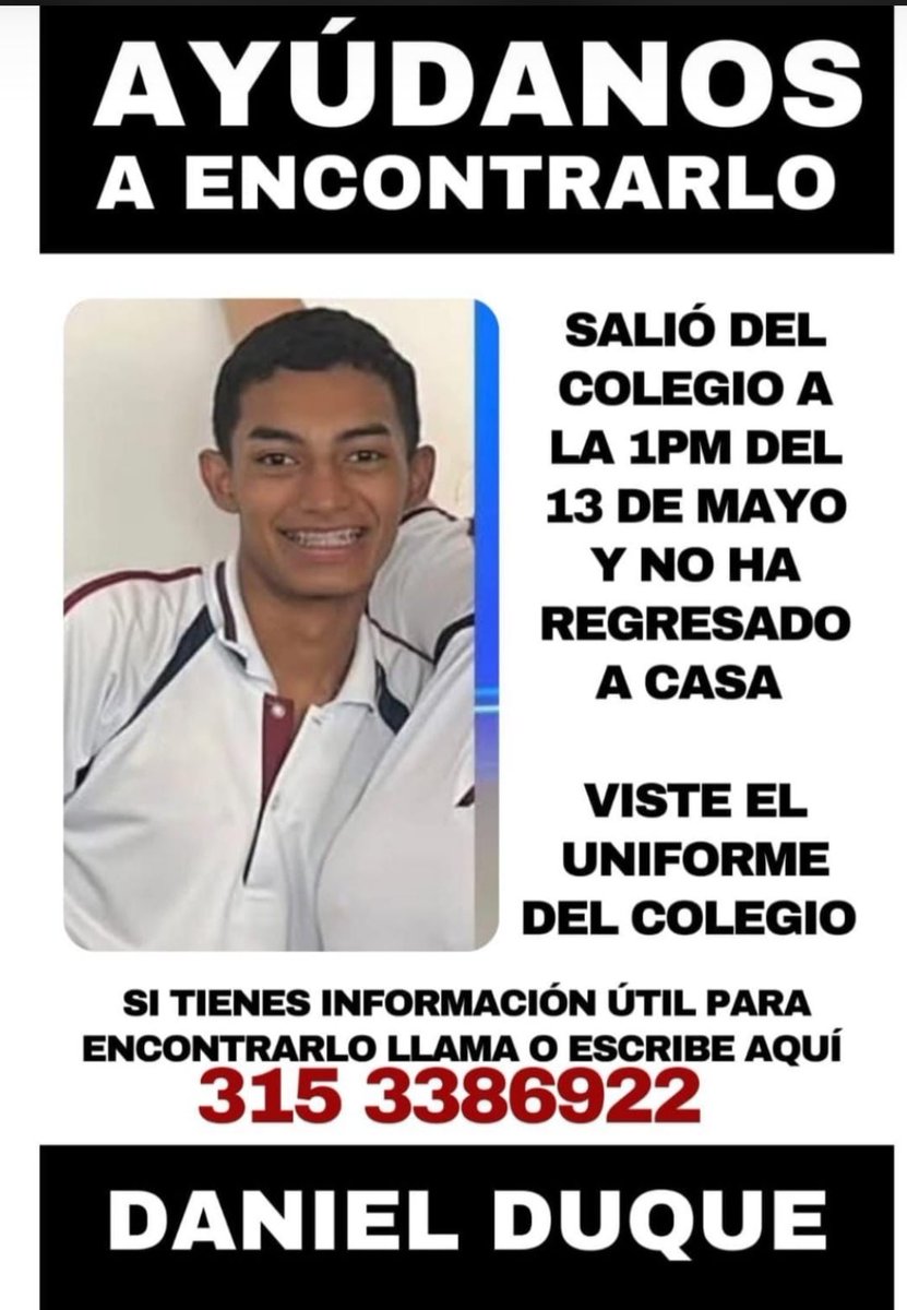 VickyMoreno5's tweet photo. @AlcaldiaCTG @CaracolTV @rcnradio @BluRadioCo @CaracolRadio @NoticiasCaracol @NoticiasRCN  por favor ayuden con esta noticia el niño no aparece es importante que aparezca #DanielDuque #Cartagena @dumek_turbay @IvanDuque @AlvaroUribeVel https://t.co/QyFKjp5R07