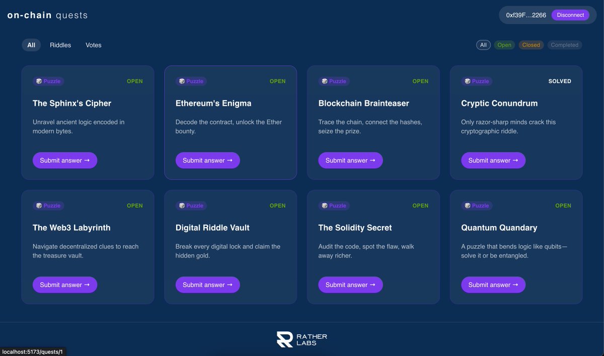rather_labs's tweet photo. Rather Labs at #NoirHack 👽⚒️

@delegate_call &amp; his team built a ZK geolocalization tool for airdropping wallets in specific places 🎯
Also, our R&amp;D duo @nv_cho &amp; @JuanBelRiq built this onchain quest hub powered by ZK 👇

Big thanks to @noirlang &amp; @aztecnetwork for an epic event! https://t.co/ADN0oZjROe