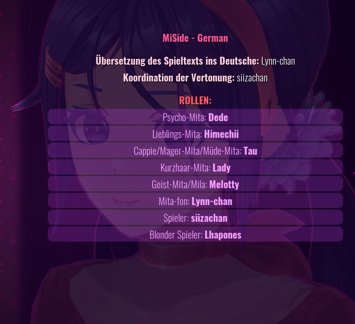 °。 LadyArasnia 。° | Vtuber (@ladyarasnia) on Twitter photo Heyhoo!
Miside ist endlich mit den deutschen Stimmen raus! Ich durfte meine Stimme leihen wie auch : <a href="/NisDede/">Dede 🇩🇪🎤</a>, <a href="/siizachan/">siiza chan</a>, <a href="/HimechiiVT/">Himechii 🦋 | GerVTuber</a>, Morgentau, <a href="/xMelotty/">Melotty 🌸 | ✨️</a>, Lynn-chan und <a href="/Lhapones/">Alexander</a>
Wir spielen es morgen um 17:30 Uhr im Stream. Seid gerne dabei!! #MiSide #MiSideMita #GerVTuber Heyhoo!
Miside ist endlich mit den deutschen Stimmen raus! Ich durfte meine Stimme leihen wie auch : <a href="/NisDede/">Dede 🇩🇪🎤</a>, <a href="/siizachan/">siiza chan</a>, <a href="/HimechiiVT/">Himechii 🦋 | GerVTuber</a>, Morgentau, <a href="/xMelotty/">Melotty 🌸 | ✨️</a>, Lynn-chan und <a href="/Lhapones/">Alexander</a>
Wir spielen es morgen um 17:30 Uhr im Stream. Seid gerne dabei!! #MiSide #MiSideMita #GerVTuber
