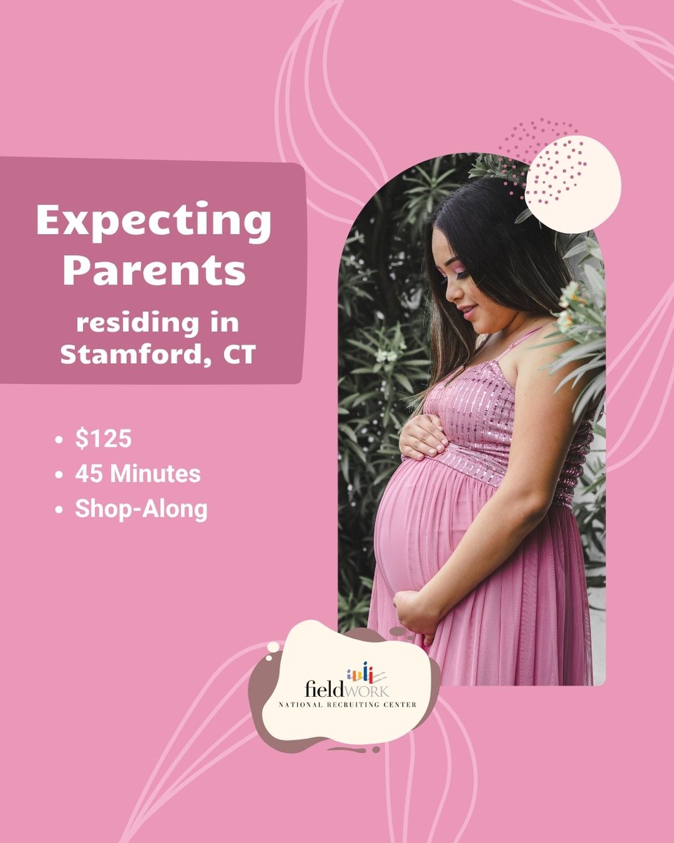 FieldworkNRC's tweet image. We&apos;re looking for expecting moms age 18-35 years of age in the Stamford, CT area, to participate in a Shop-a-long market research study.
 
🔗: participate.fieldwork.com/Account/Redire…

🤰 Reference #: 6477NRC25
🤰🏿 Location: Stamford, CT
🤰🏻 Incentive: $125
🤰🏾 Duration: 45-min
🤰🏼 Date(s): Wed. 6/04